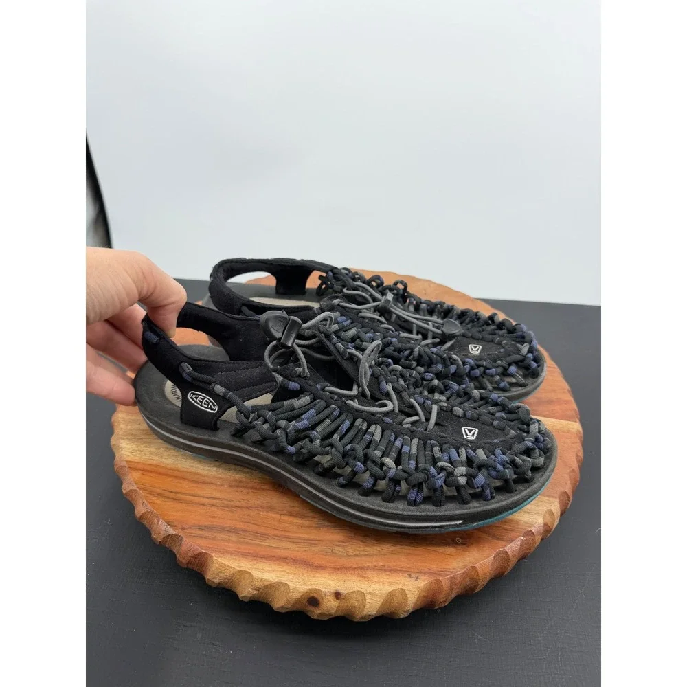 Keen Uneek Sandal Men 8 Black Blue Woven Cord Outdoor Water Shoe 1014617